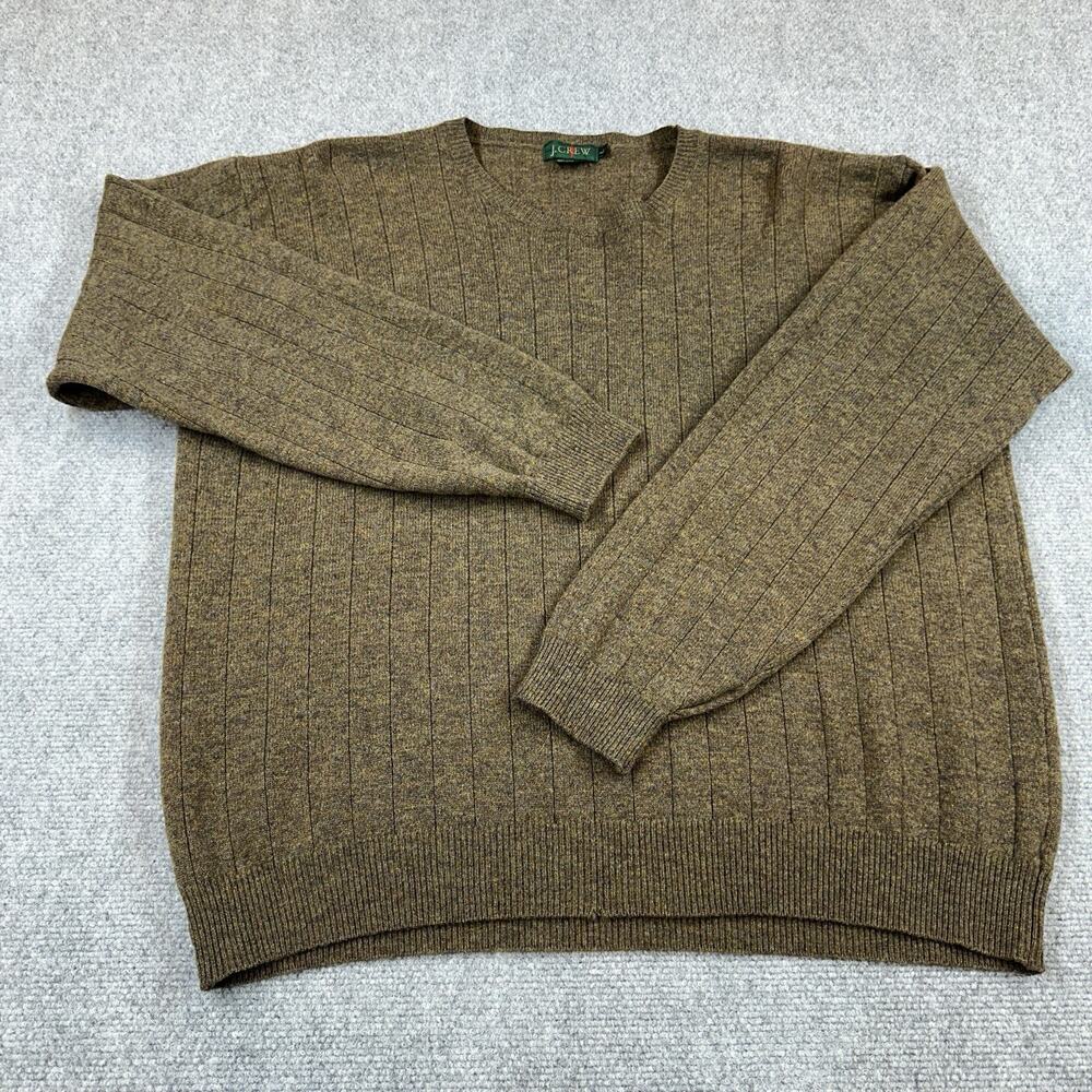 Vintage J.Crew Lambswool Sweater Mens L Brown Ribbed Knit Made Mauritius